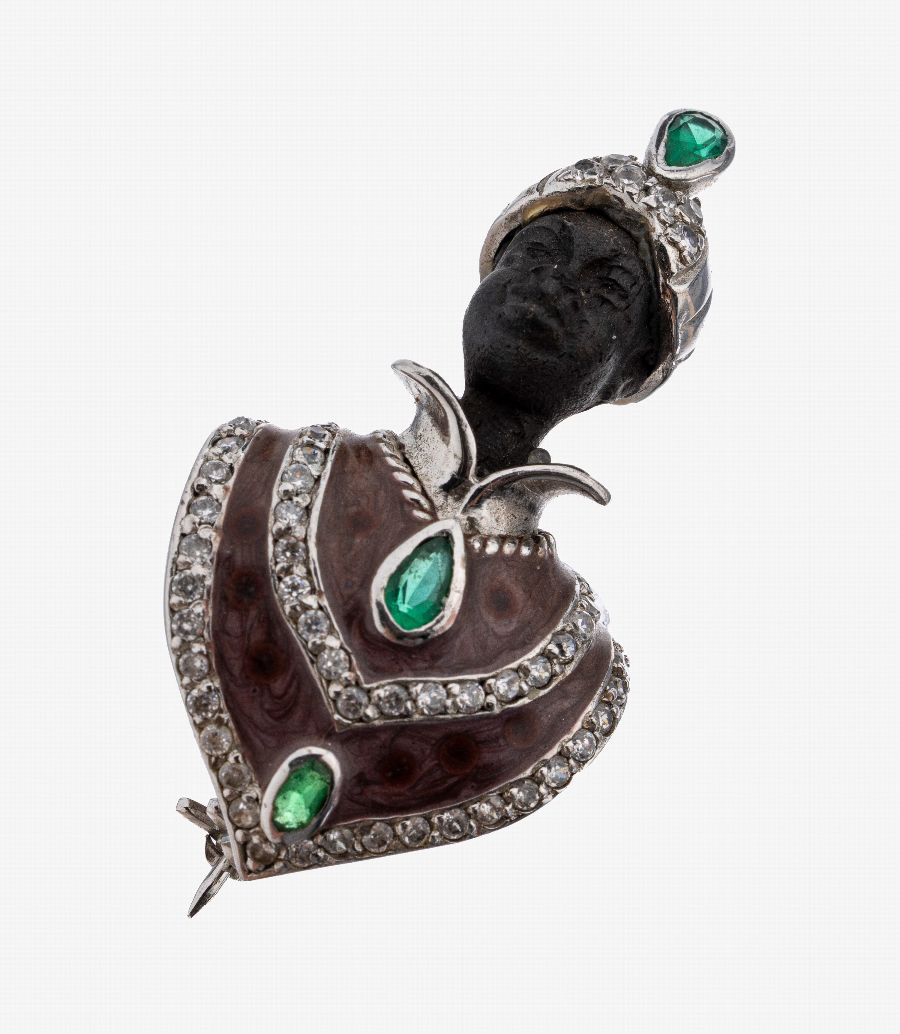 Image 27134551 - Ebony-rhine stones-brooch , silver 925, presentation of an Orientale, head ebony carved, ...