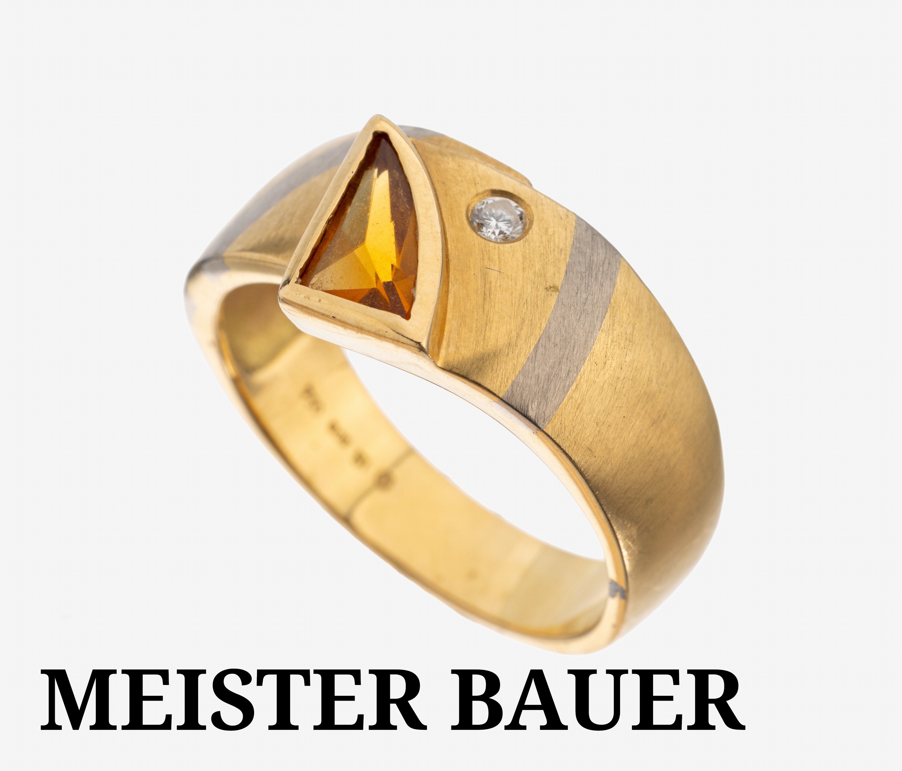 Image 27134566 - 18 kt Gold Brillant-Citrin-Ring, GG/WG 750/000, 1 Brillant ca. 0.05 ct Weiß/si, Citrin ...