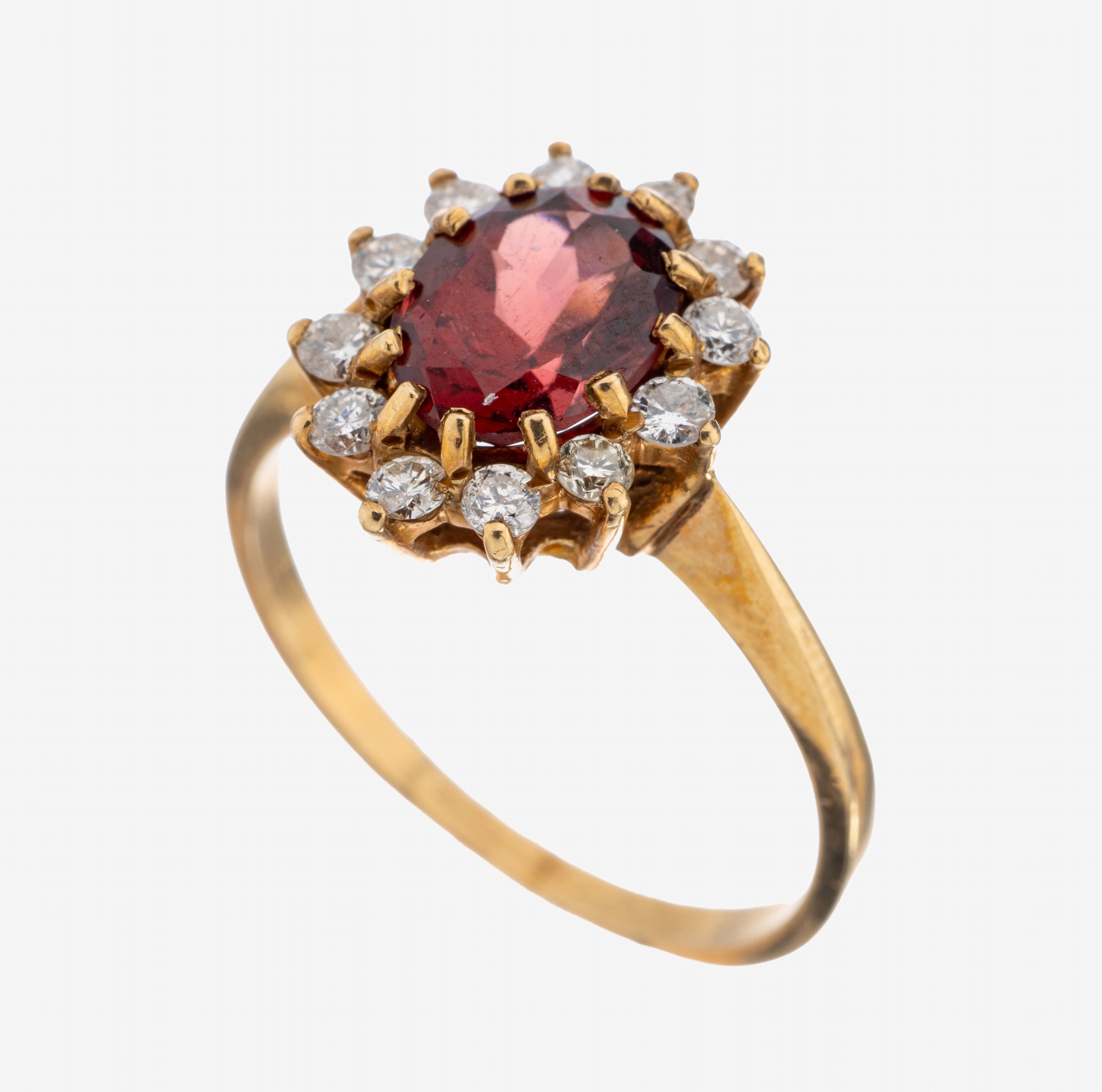 Image 27134581 - 14 kt Gold Granat-Brillant-Ring, GG 585/000, mittig ovalfacett. Granat ca. 1.0 ct, ...