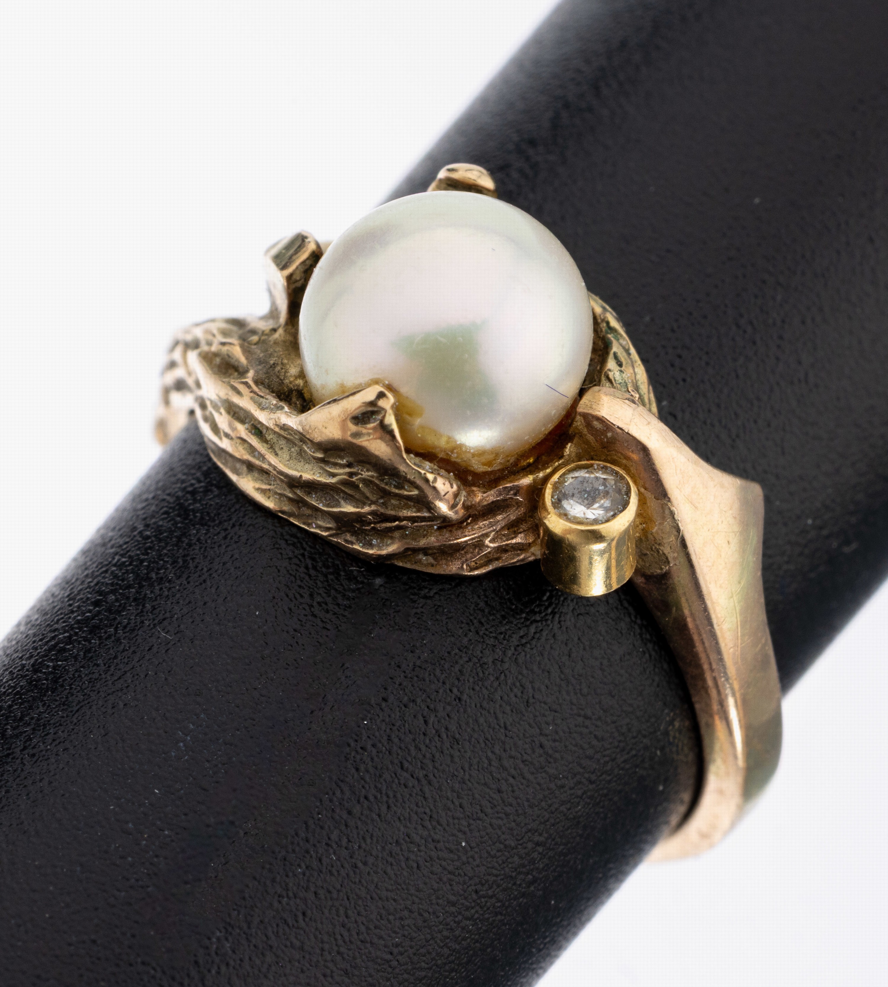 Image 27134585 - 10 kt Gold Perl-Brillant-Ring, GG 417/000, abstraktes Design, Zuchtperle, D. ca. 7.5 ...