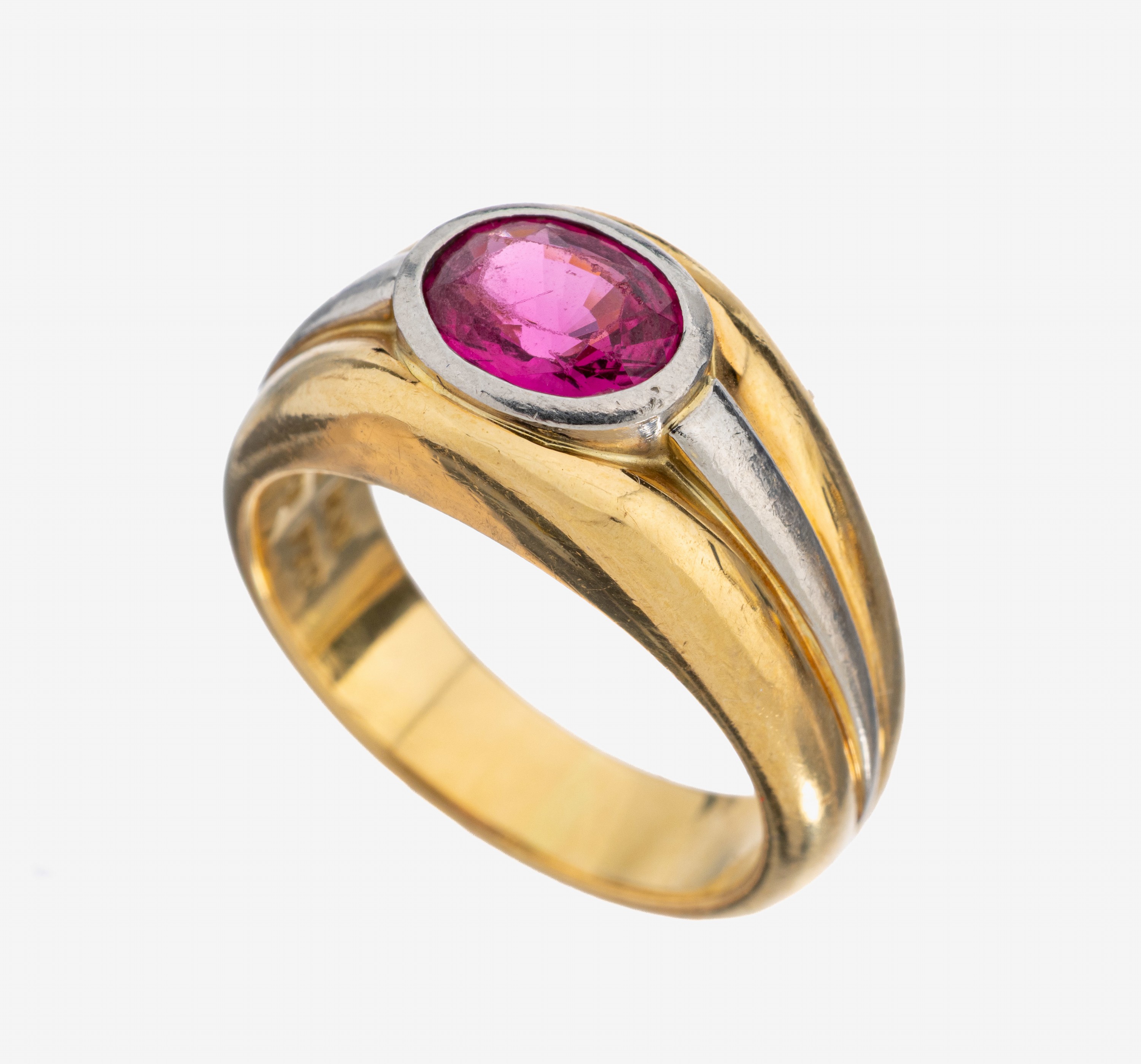 Image 27134593 - 18 kt Gold und Platin Spinell-Ring, GG 750/000 und Pt 950/000, schlichtes Design, in ...
