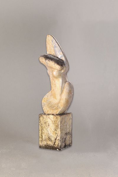 Image Gartenfigur, two-piece on matching Quader, representation: abstract nude, of marble ...