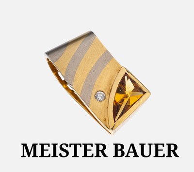 Image 18 kt gold citrine-brilliant-pendant , YG 750/000, 1 brilliant approx. 0.06 ct ...