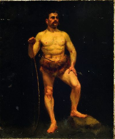 27134569k - Unbekannter Künstler, wohl Frankreich, um 1900, stehender Mann mit Pfeil und Bogen, und ...