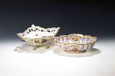 Image Pair of large bowls, around 1900 and 2nd half of the 20th century, Meissen model, cut-out ...