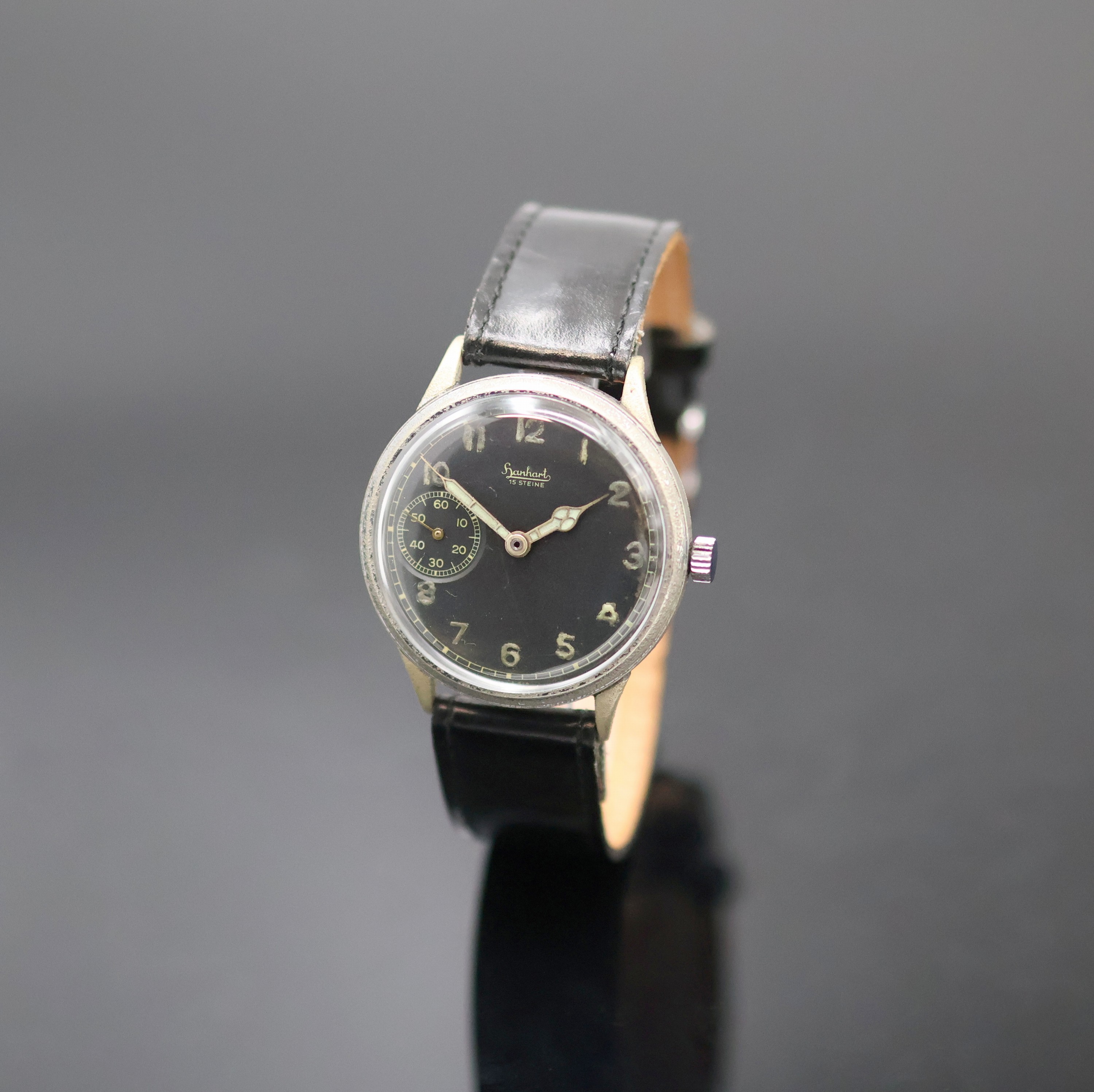 Image 27135009 - HANHART rare, military wristwatch, Germany around 1940, chromed case, snap on stainless ...