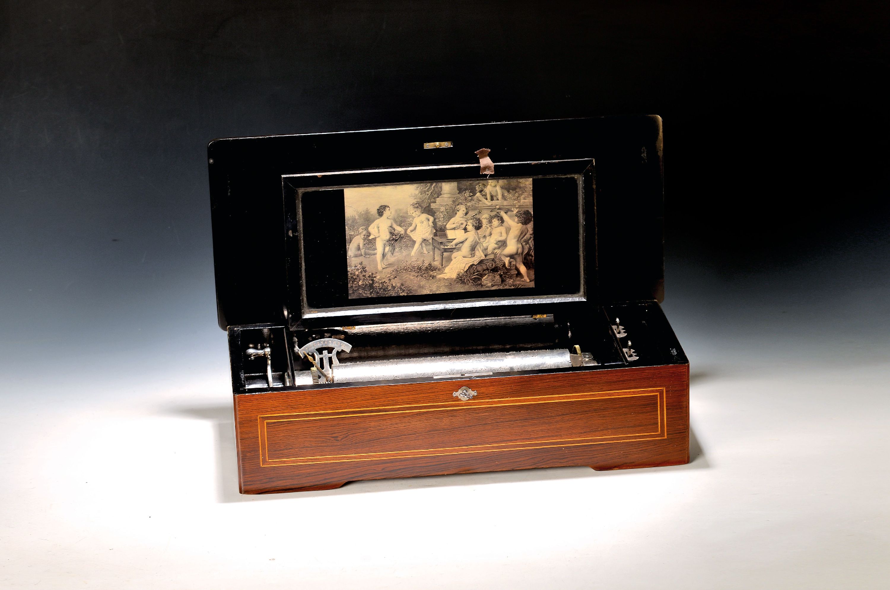 Image 27135038 - Roller music box, around 1900, with 10 melodies, comb in good condition, case with ...