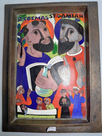 27135002a - Emailbild von Egino Weinert, 1920 Berlin - 2012 Frechen, Hl. Kosmas und Hl. Damian, ...