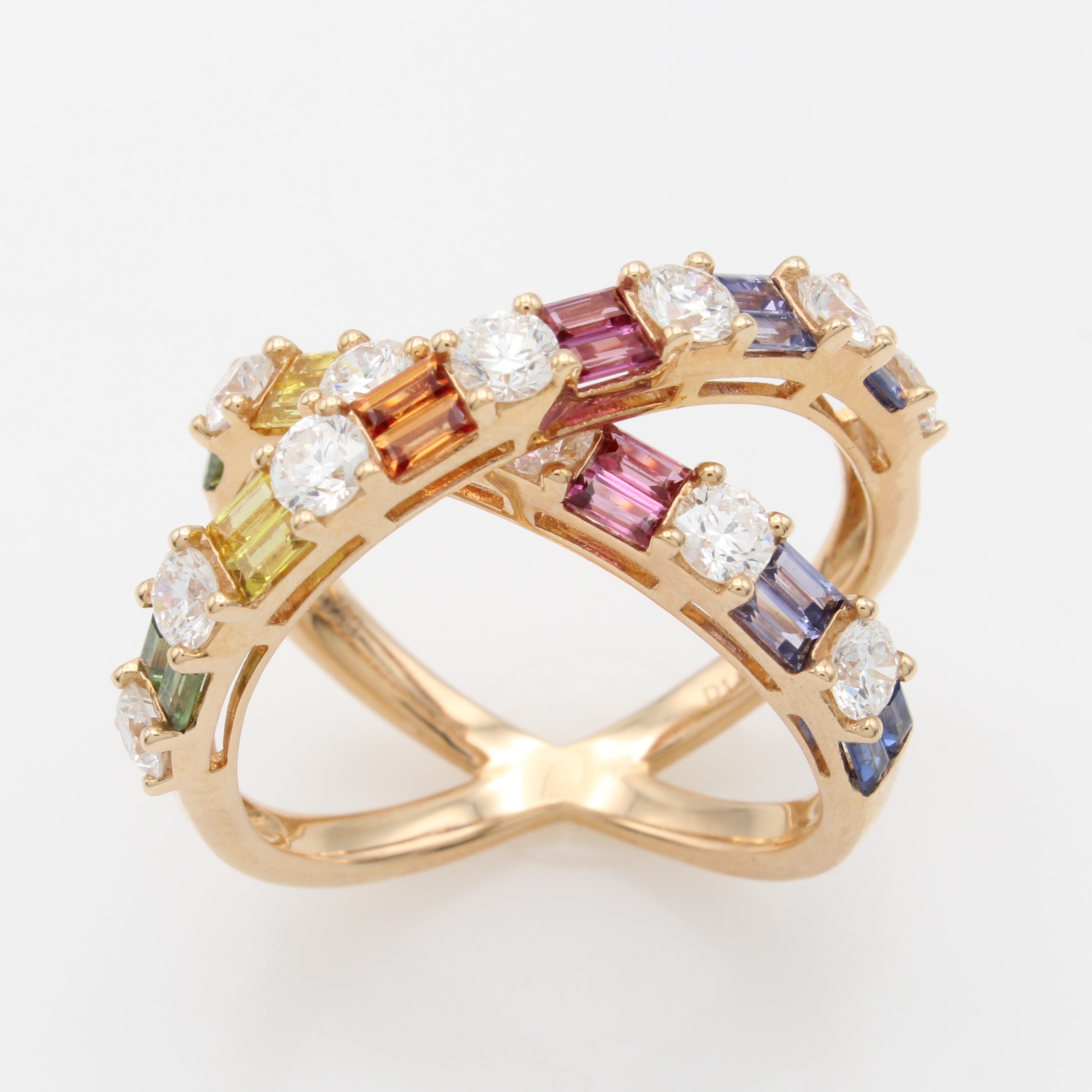 Image 27135104 - Ring mit Saphiren und Brillanten, RG 750/000, überkreuztes Design, 24 fancy ...