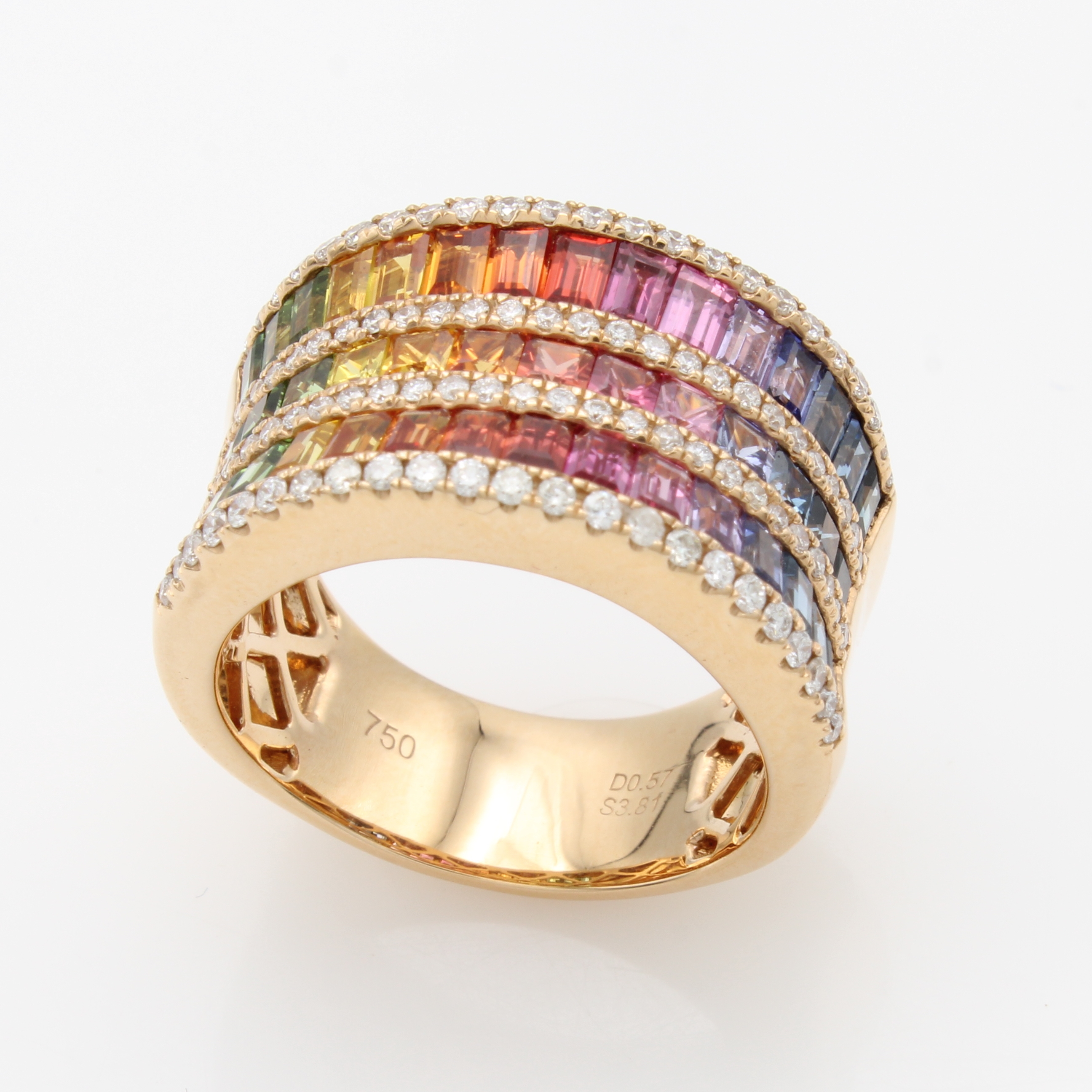 Image 27135105 - Ring mit Saphiren und Brillanten, RG 750/000, 3-rhg. Optik, l. konkaver Ringkopf bes. m. ...
