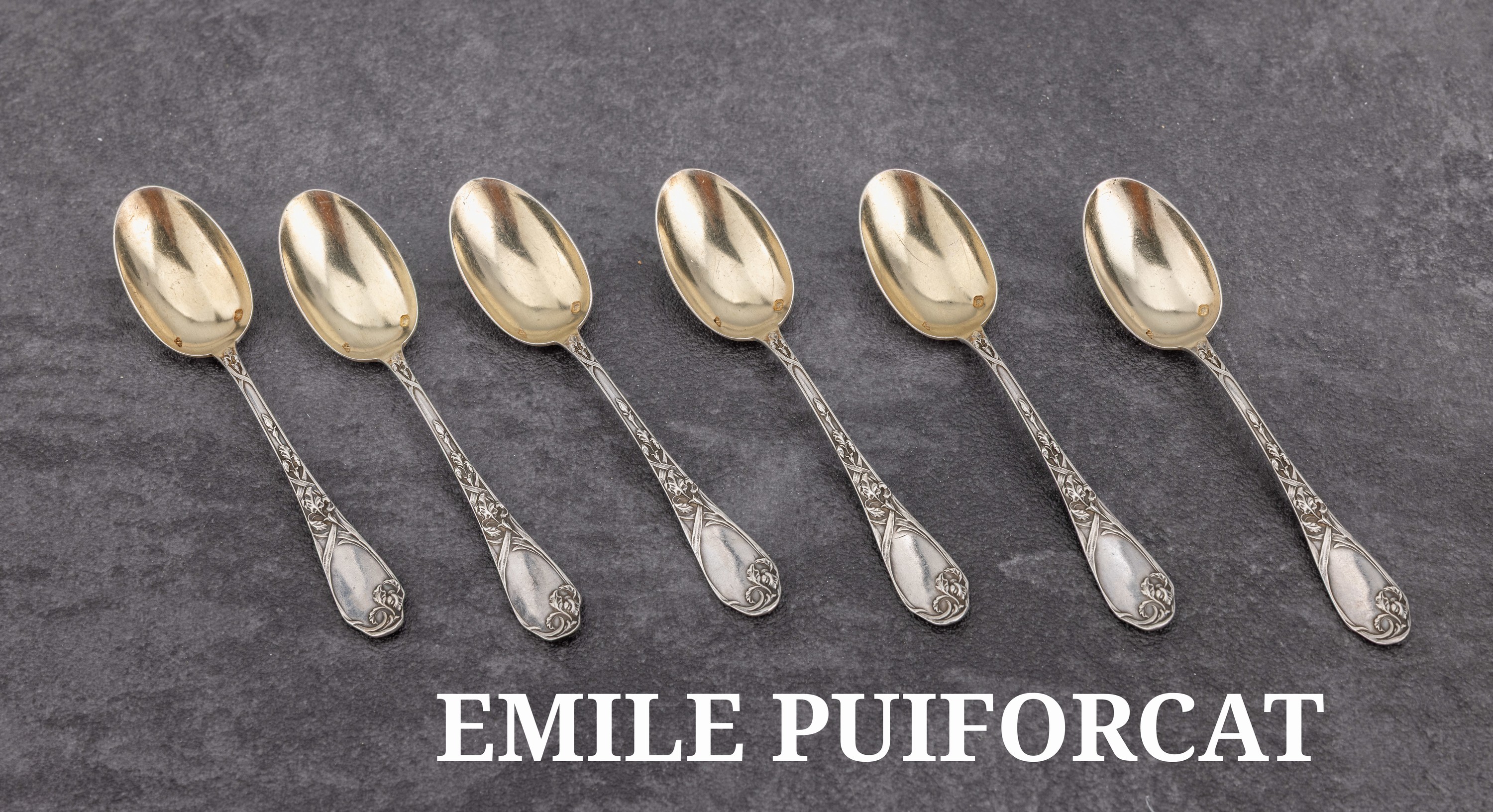 Image 27135147 - Set 12 EMILE PUIFORCAT Kaffeelöffel, Frankreich, um 1900, 950er Silber, Laffen verg., ...