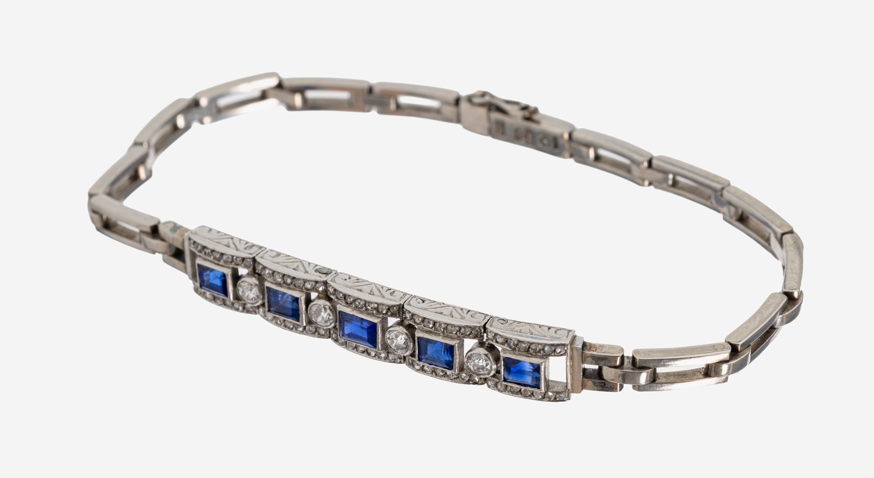 Image 27135153 - 18 kt gold Art Deco sapphire-diamond- bracelet, Sweden, 1940 , WG 750/000, 5 ...