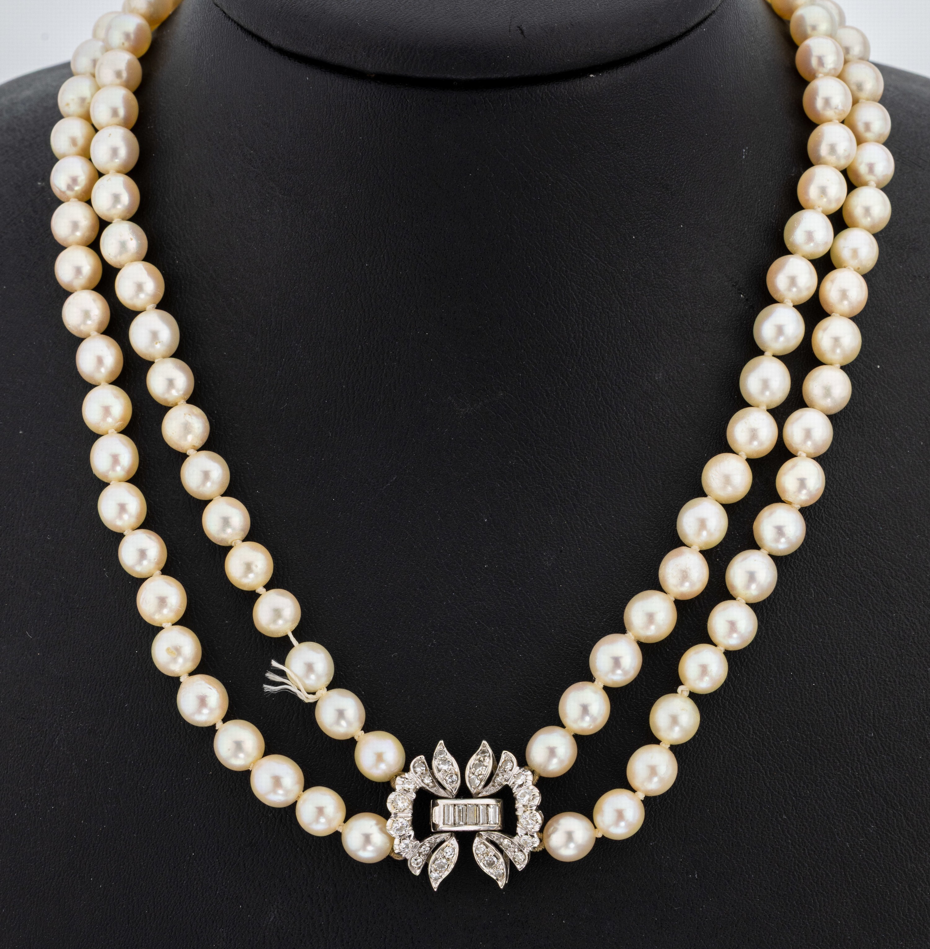 Image 27135154 - Perl-Collier mit 18 kt Gold Diamant- Schmuckschließe, WG 750/000, 2-rhg. ...