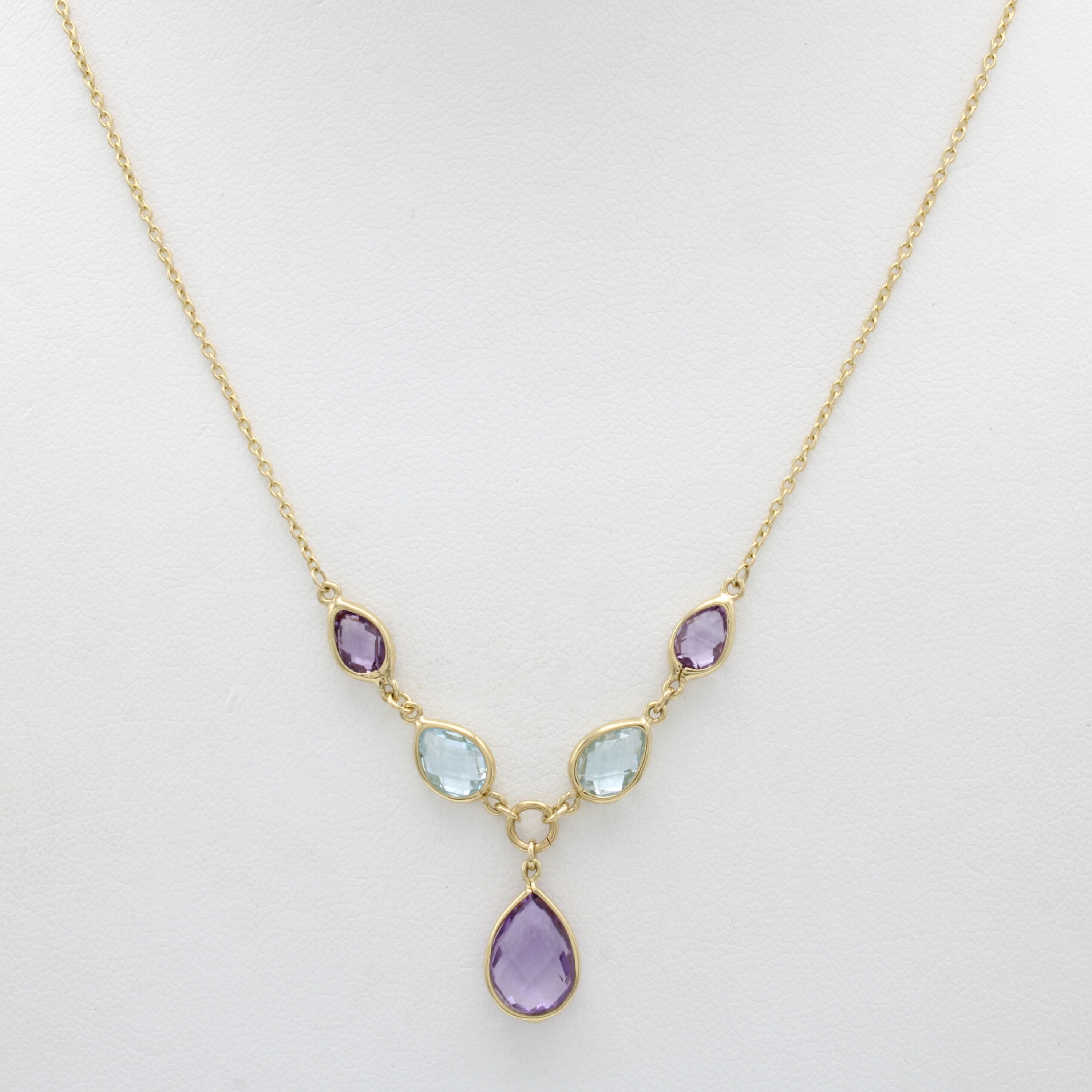 Image 27135159 - Collier mit Farbsteinen, GG 585/000, 3 Amethysttropfen im Schachbrettschliff ca. 3 ctu. ...