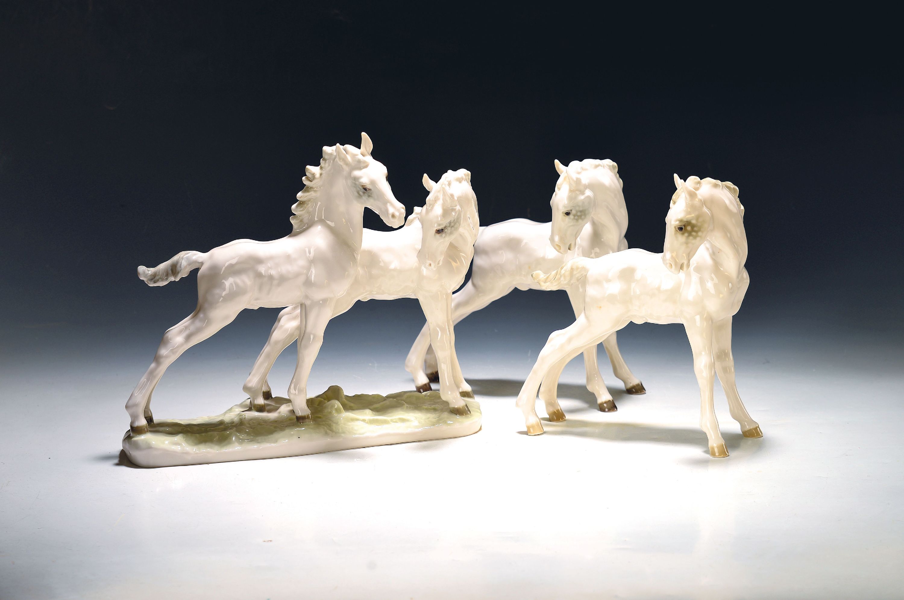 Image 27135175 - Three porcelain figures, Hutschenreuther, pairof foals on a base and two individual ...