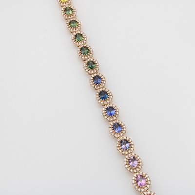 Image Armband mit Saphiren und Brillanten, RG 750/000, 20 ovale, fac., fancy Saphire im ...
