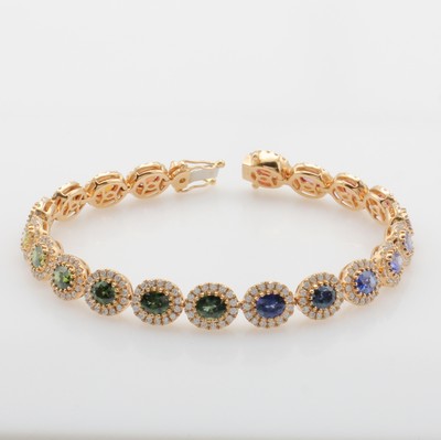 27135103a - Armband mit Saphiren und Brillanten, RG 750/000, 20 ovale, fac., fancy Saphire im ...