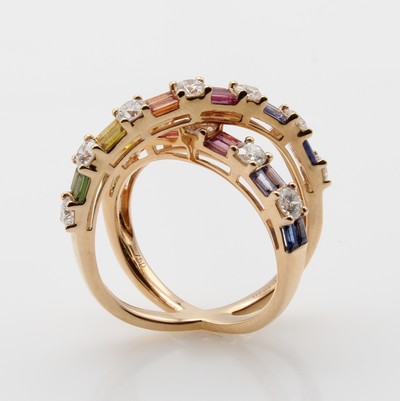 27135104a - Ring mit Saphiren und Brillanten, RG 750/000, überkreuztes Design, 24 fancy ...
