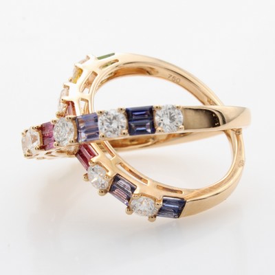 27135104c - Ring mit Saphiren und Brillanten, RG 750/000, überkreuztes Design, 24 fancy ...