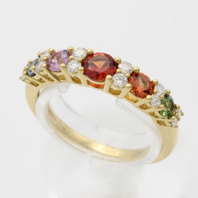 Image Ring mit Saphiren und Brillanten, GG 750/000, 5 fac., fancy Saphire zus. ca. 0.76 ct, 12 ...