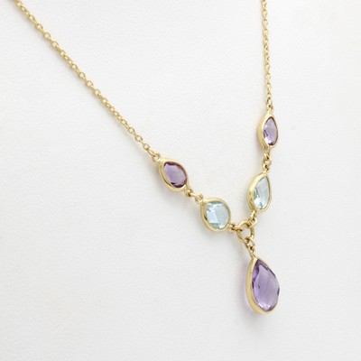 27135159a - Collier mit Farbsteinen, GG 585/000, 3 Amethysttropfen im Schachbrettschliff ca. 3 ctu. ...