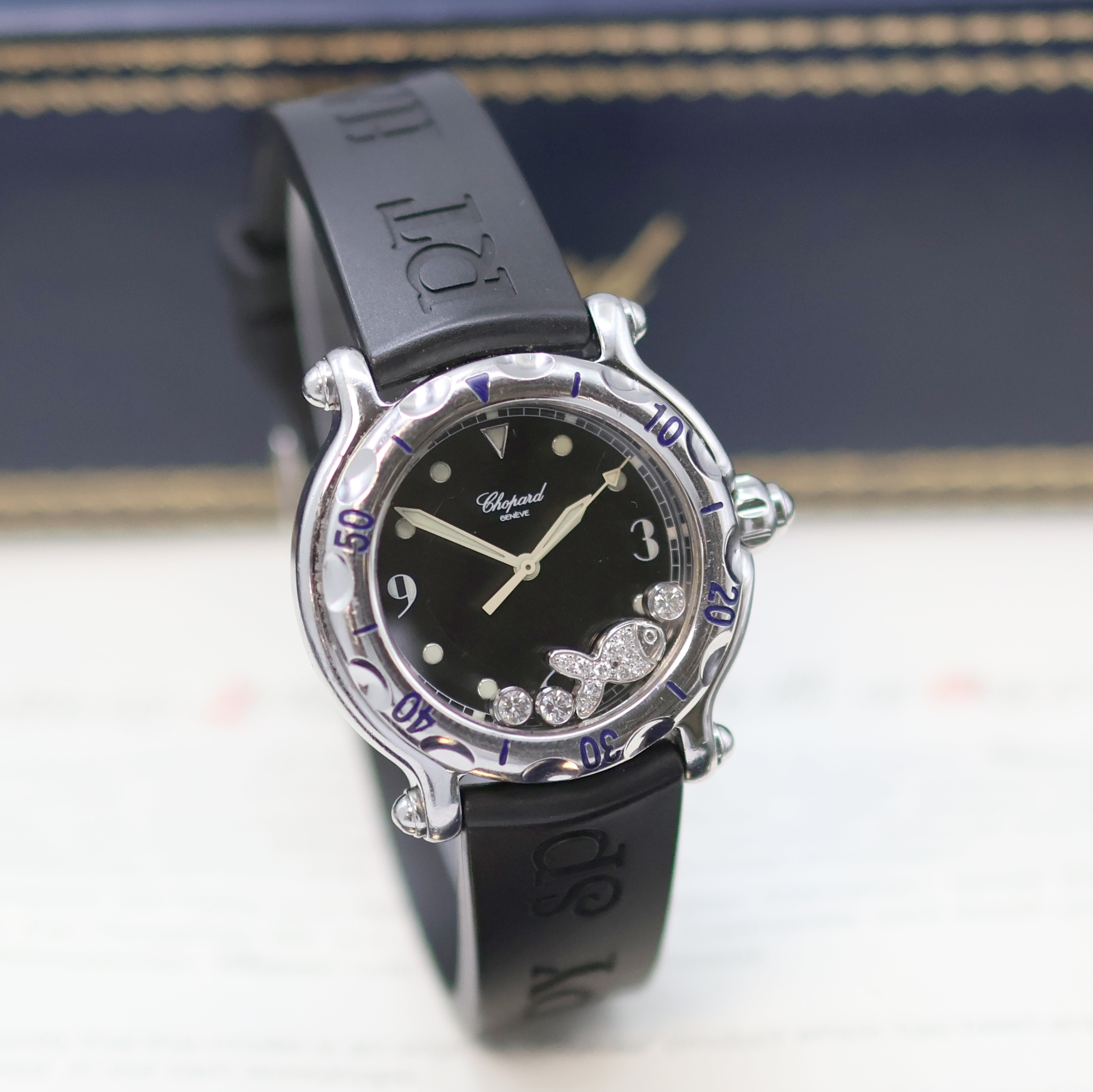 Detail b: CHOPARD Happy Sport Armbanduhr Referenz 28/8347, Schweiz verk. lt. beil. Zertifikat 01/2000, quarz, Edelstahlgeh. inkl. orig. Kautschukband m. ...