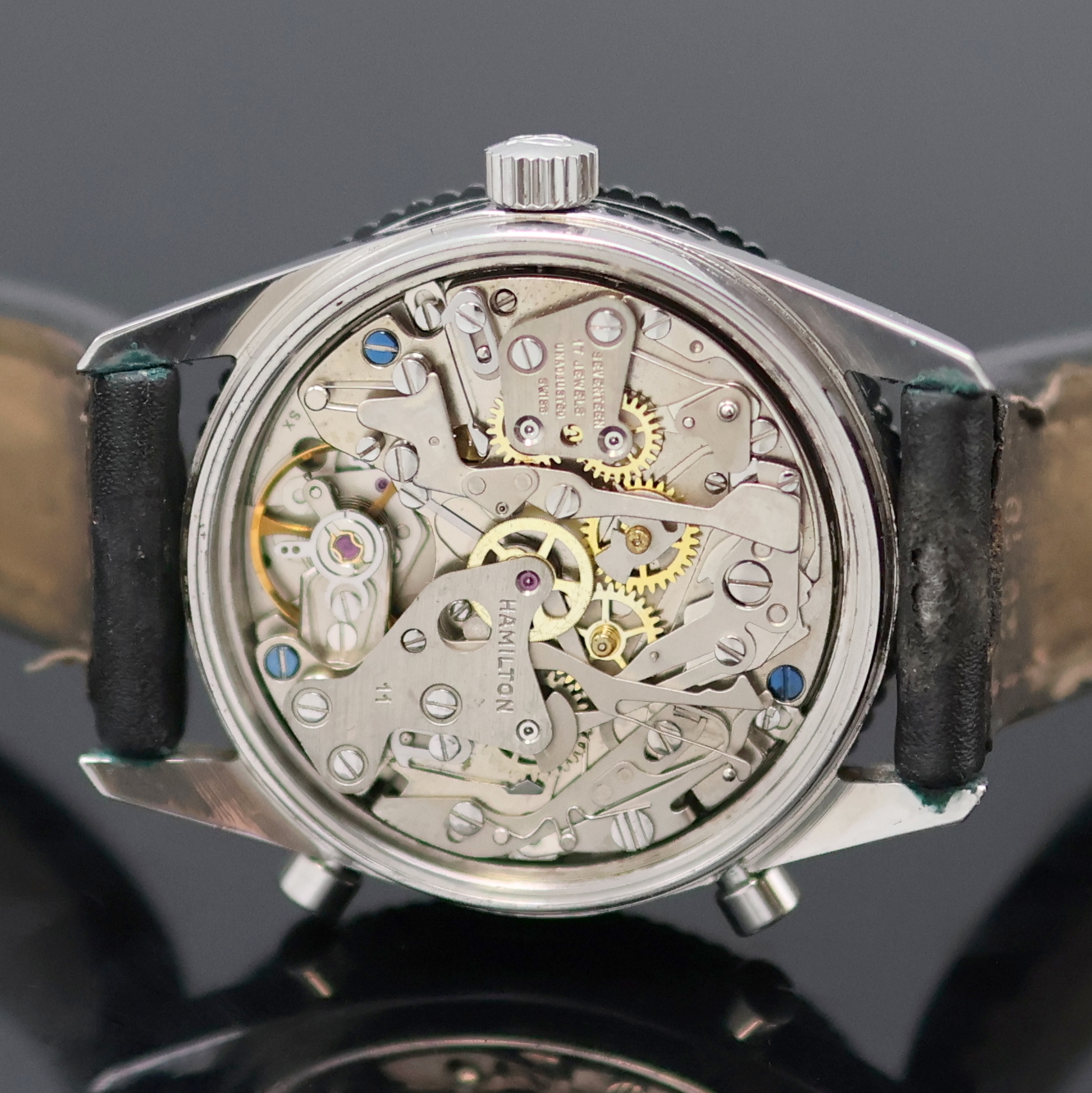 Detail g: BREITLING Chrono-Matic Armbandchronograph Referenz 2130, Schweiz um 1977, Automatik, Edelstahl, Boden geschr., Krone außen 9, Lünette mit 60er ...