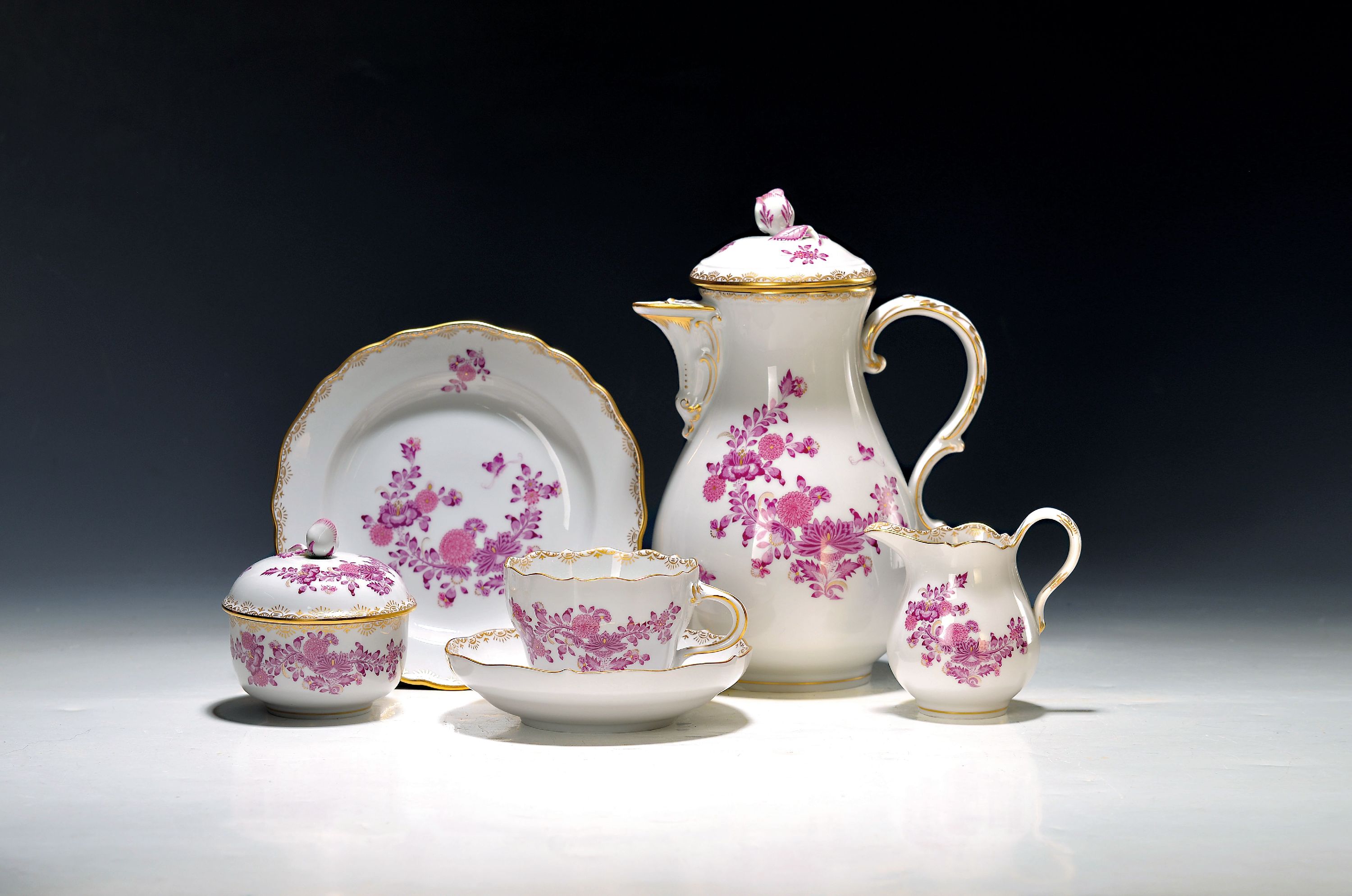 Image 27136270 - Kaffeeservice für 6 Personen, Meissen, 20. Jh., 1. Wahl, Indische Blumen goldgehöht, ...