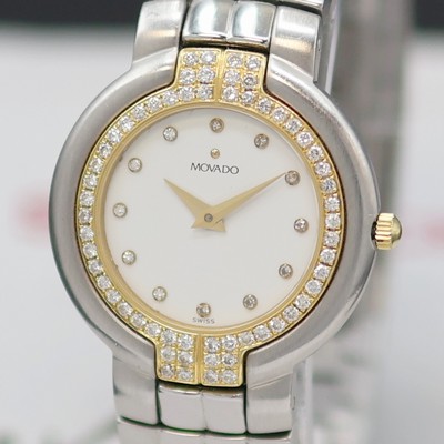 27136330a - MOVADO Damenarmbanduhr mit Brillanten, Schweiz um 1998, quarz, Edelstahl/Gold komb. ...