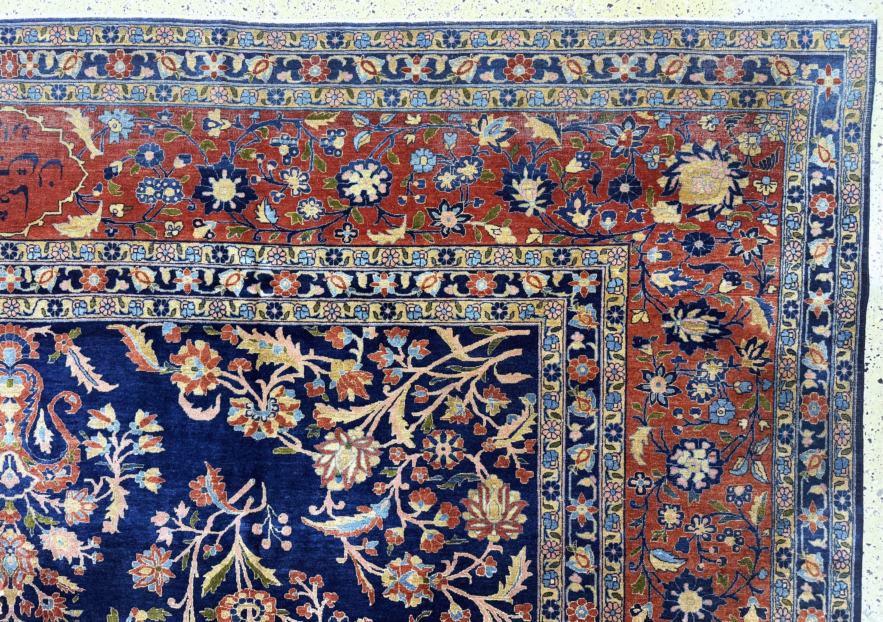 Detail g: "Manchester"Keschan antik, Persien, signiert(Auftragsarbeit), um 1900 Manchester-Korkwolle auf Baumwolle, ca. 500 x 333 cm, EHZ: 3
