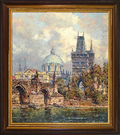 27136589k - Moosburg, Künstler der Mitte des 20.Jh., Ansicht von Prag, Blick auf die Karlsbrücke, ...