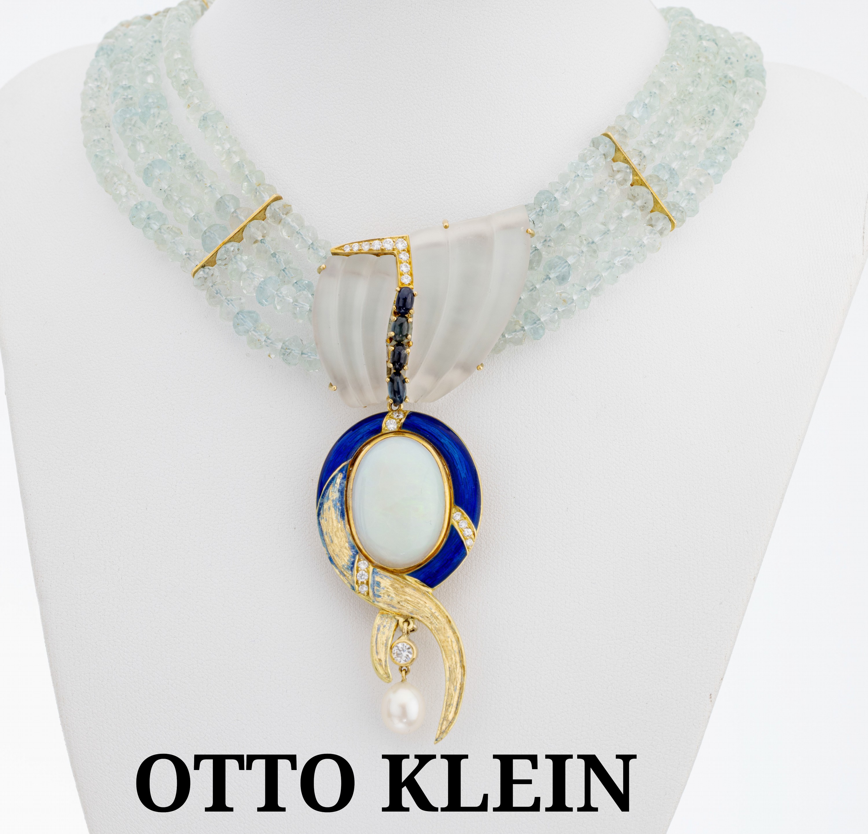 Image 27136601 - OTTO KLEIN Aquamarin-Collier mit 18 kt Gold Opal-Saphir-Brillant-Perl-Mittelteil, GG ...