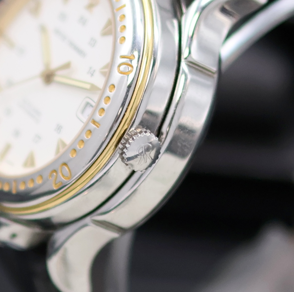 Detail c: REVUE THOMMEN Herrenarmbanduhr Modell Altiland, Schweiz um 1995, Automatik, aufklappbares Edelstahlgeh. teils verg., orig. Lederband m. Dornschl., ...