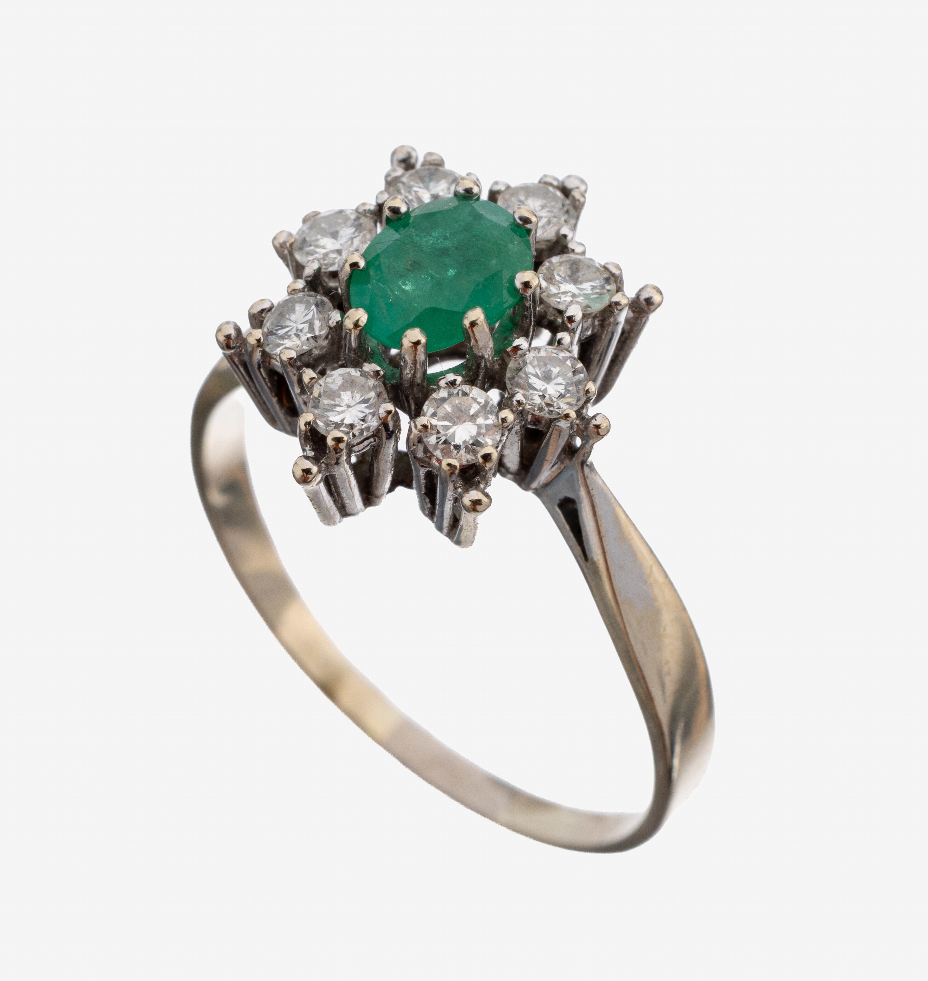 Image 27136659 - 14 kt Gold Smaragd-Brillant-Ring, WG 585/000, ovalfacett. Smaragd ca. 0.40 ct, 8 ...