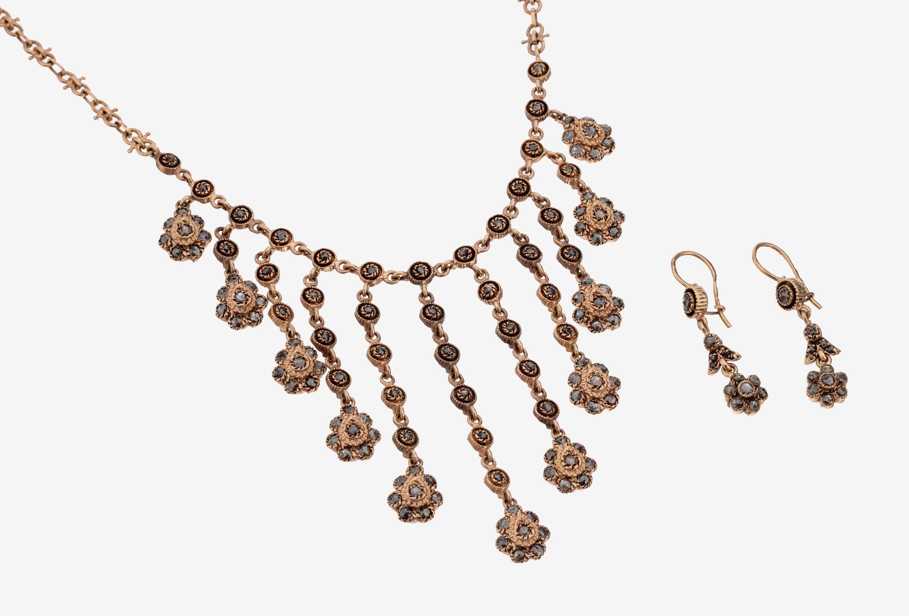 Image 27136660 - 9 kt Gold Diamant-Schmuckset, RG 375/000, best. aus: 1 Collier, Mittelteil mit bewegl. ...