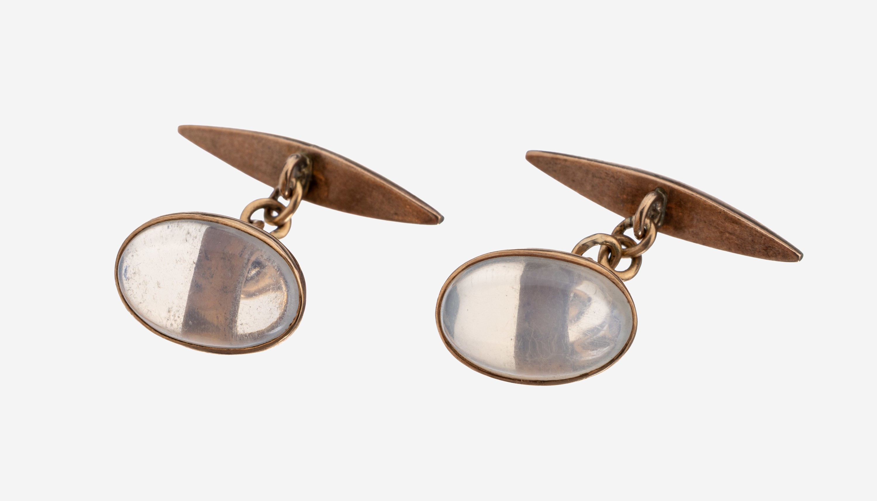 Image 27136699 - Paar 14 kt Gold Mondstein-Manschettenknöpfe, um 1920-30, RG 585/000, schlichtes ...