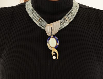 27136601i - OTTO KLEIN Aquamarin-Collier mit 18 kt Gold Opal-Saphir-Brillant-Perl-Mittelteil, GG ...