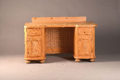 Image Desk, 2.H.20. Century, solid softwood, each side with a door and drawer, approx. ...
