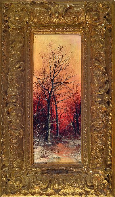 27136652k - L. Hugo, Winterabend, so rückseitig betitelt, Öl/Holz,sign., ca. 30.5x11.5cm, ...