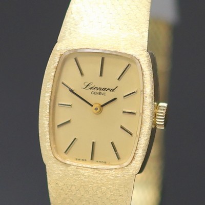 27136668a - LEONARD Damenarmbanduhr in GG 585/000, Handaufzug, Schweiz um 1965, 2-teil. Geh. inkl. ...