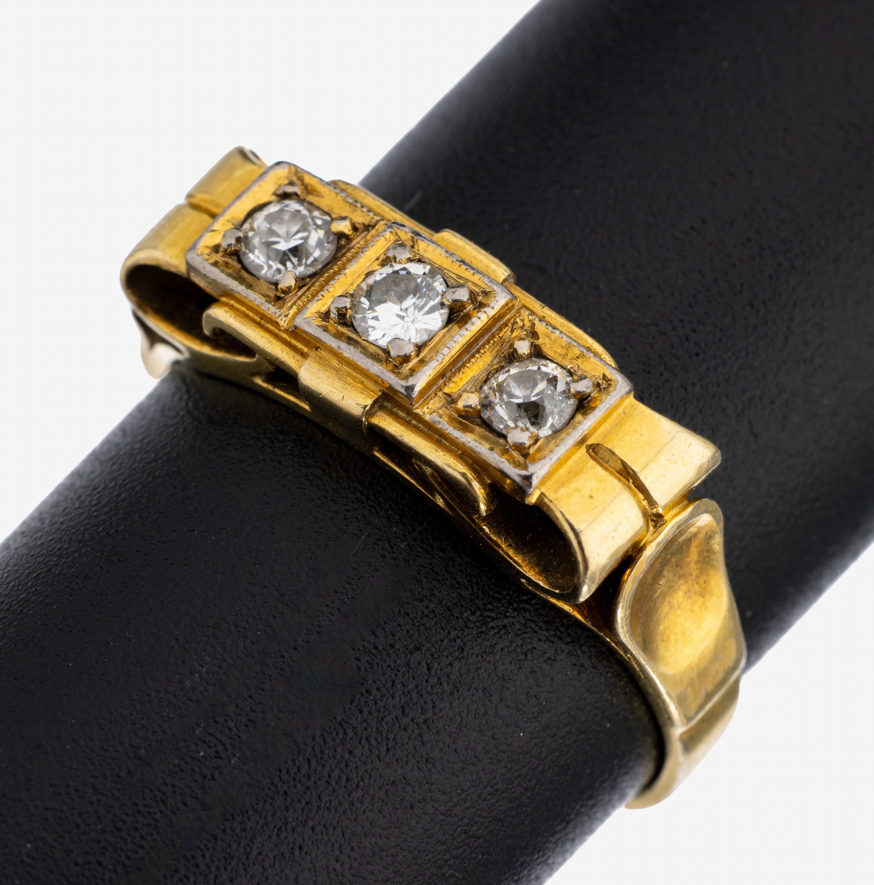 Image 27136701 - 14 kt Gold Diamant-Ring, 1940er-50er Jahre, GG 585/000, 3 Altschliffdiamanten zus. ca. ...