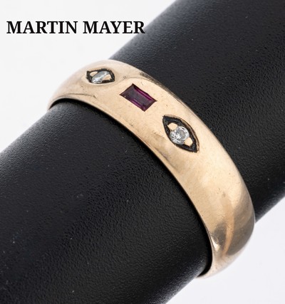 Image 8 kt Gold Rubin-Brillant-Ring, dat. 1913, RG 333/000, 1 kl. Rubin-Baguette, wohl ...