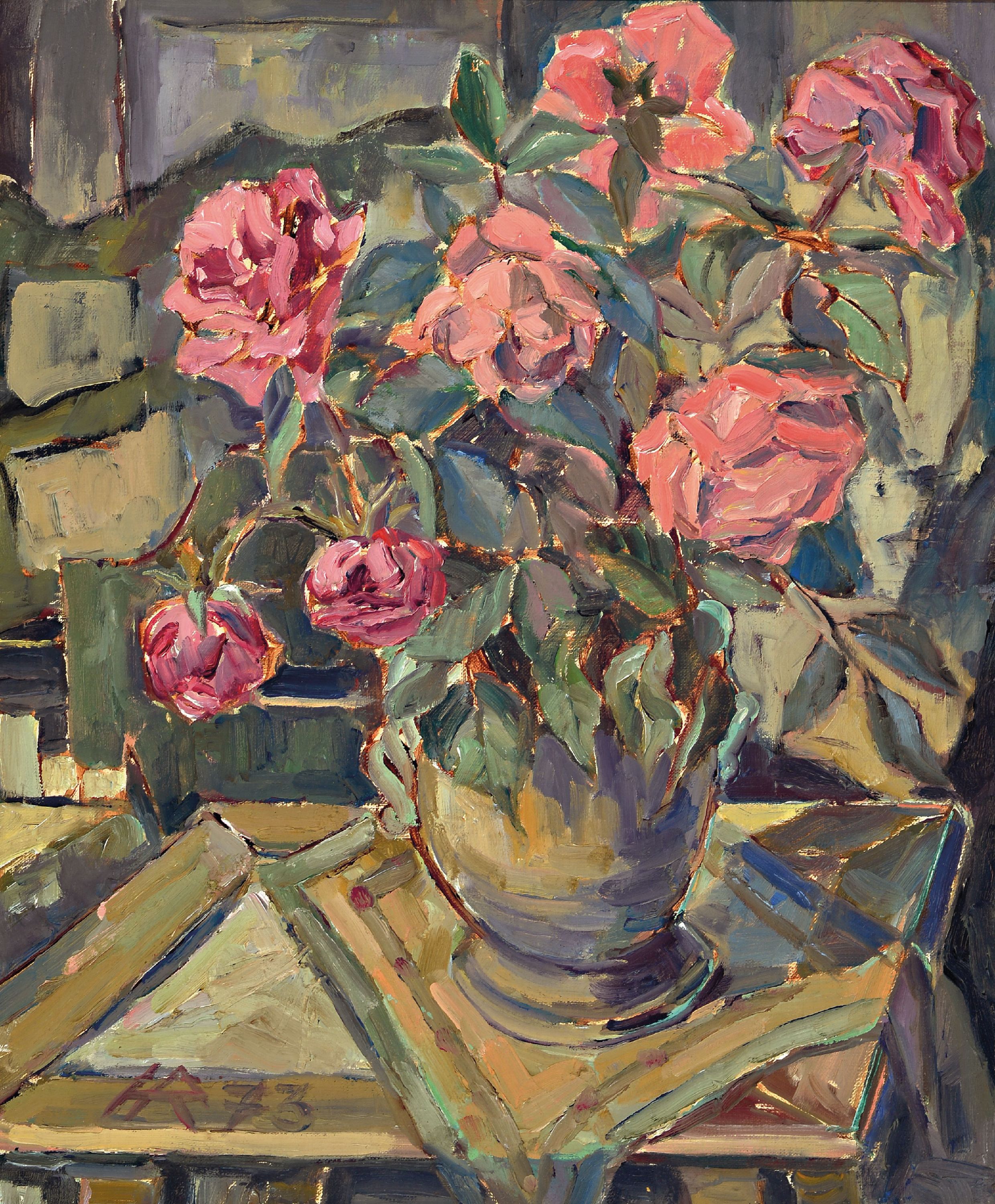 Image 27136828 - Heinz Reiss, 1923 Haßloch-2005, Stillleben mit rosa-roten Rosen, links unten ...