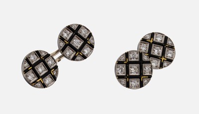 Image Paar 18 kt Gold Diamant-Manschettenknöpfe, WG/GG 750/000, rund, Gitter aus GG mit ...