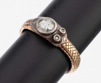 Image 14 kt Gold Diamant-Schlangenring, um 1890, RG 585/000 gepr., außergewöhnliche ...