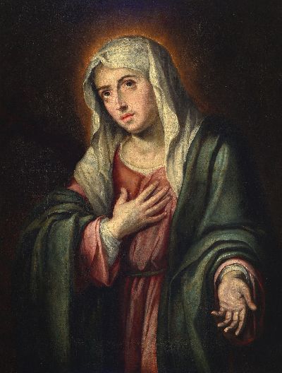 Image Unknown artist, 18th century, Mother of Sorrows, oil/canvas, unsigned, restored, lined, ...