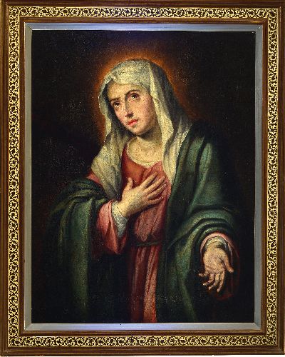 27136983k - Unknown artist, 18th century, Mother of Sorrows, oil/canvas, unsigned, restored, lined, ...