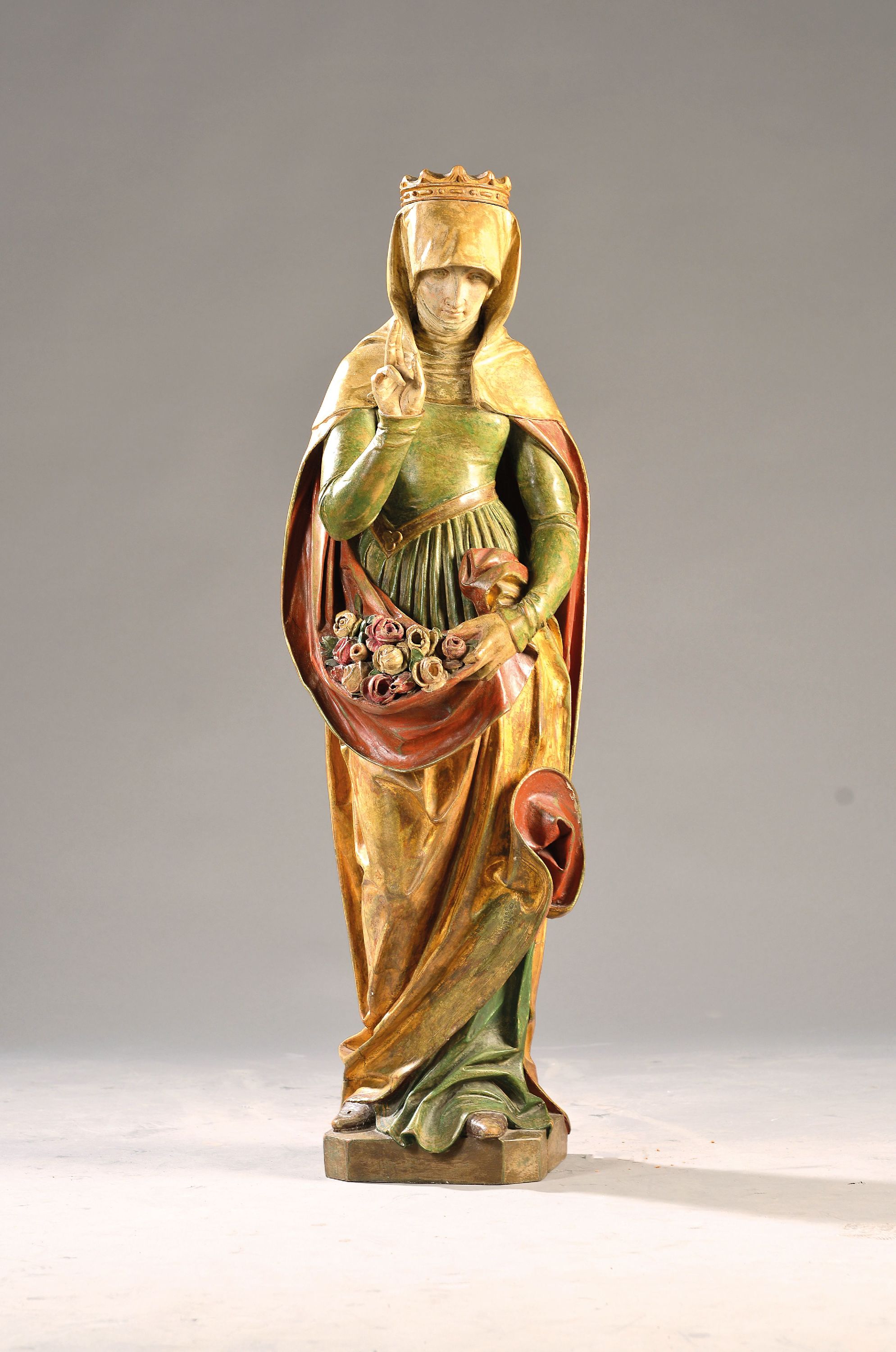 Image 27137024 - Große Heiligenfigur, wohl 18. Jh., Holz geschnitzt und bunt gefasst, Fassung erneuert ...