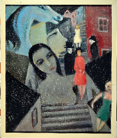 27137207k - Franz Juncker, 1899 Speyer - 1980 Homburg, dream-like elements with an urban scene, ...