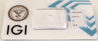 27137819a - Loser Brillant, 0.26 ct hochfeines Weiß (D)/si2, eingeschweißt, IGI-Expertise anbei ...